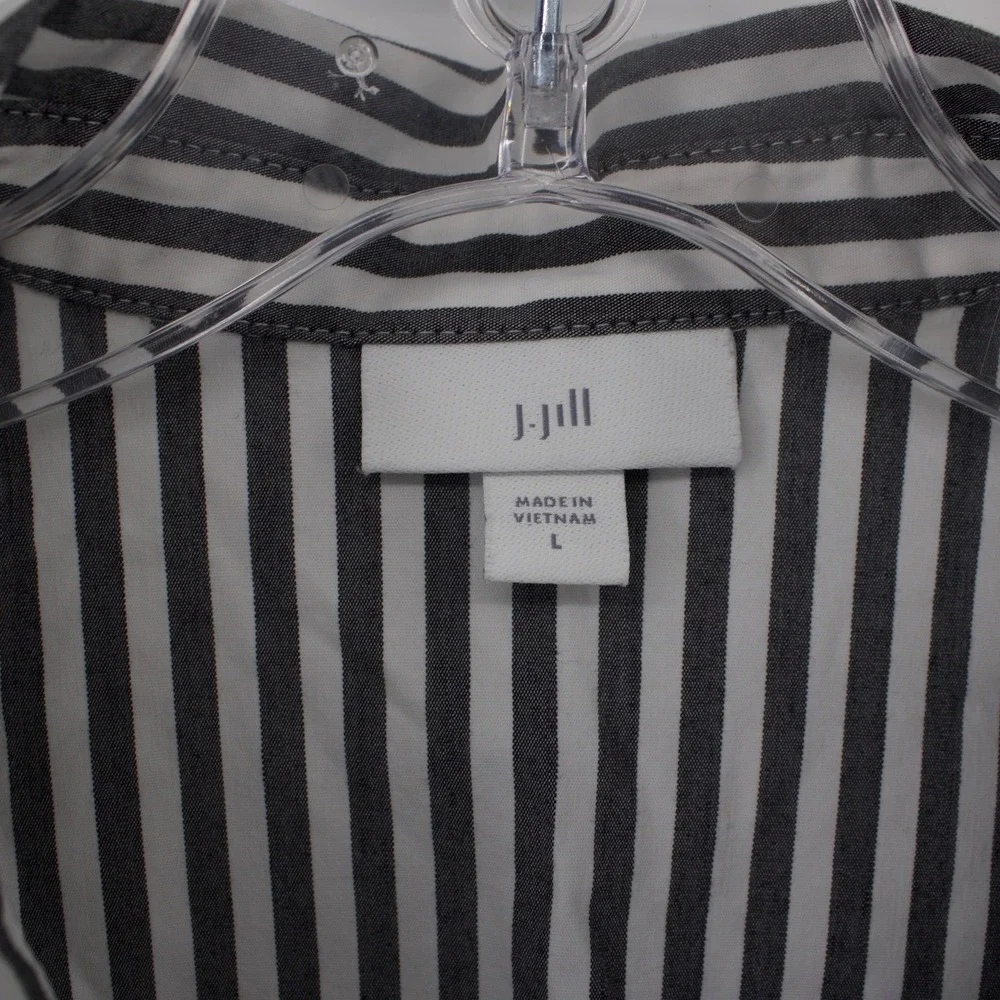J. Jill Womens Grey White Striped Sleeveless Shirt Large Nautical Preppy Contemp - Picture 4 of 7